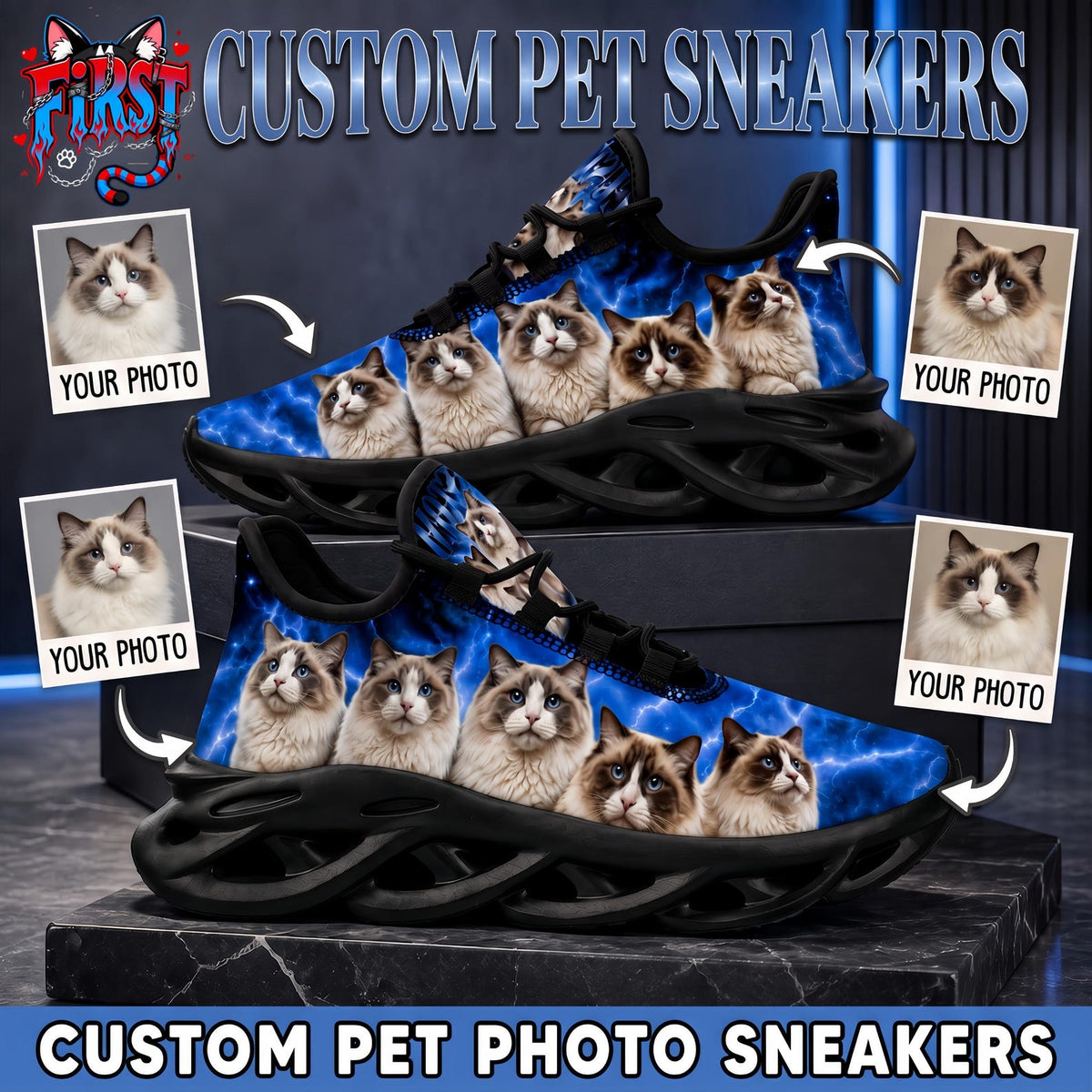 Custom Pet Photo Sneakers for Cat Lovers, Personalized Cat Nebula Shoes, Unique Gift for Pet Mom or Pet Dad