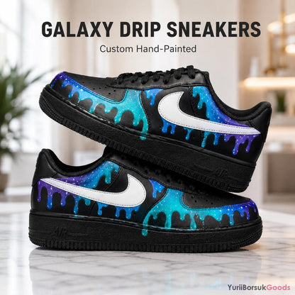 Custom Hand-Painted Galaxy Drip Air Force 1 Sneakers, Personalized Wedding Gift