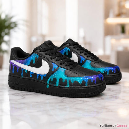 Custom Hand-Painted Galaxy Drip Air Force 1 Sneakers, Personalized Wedding Gift