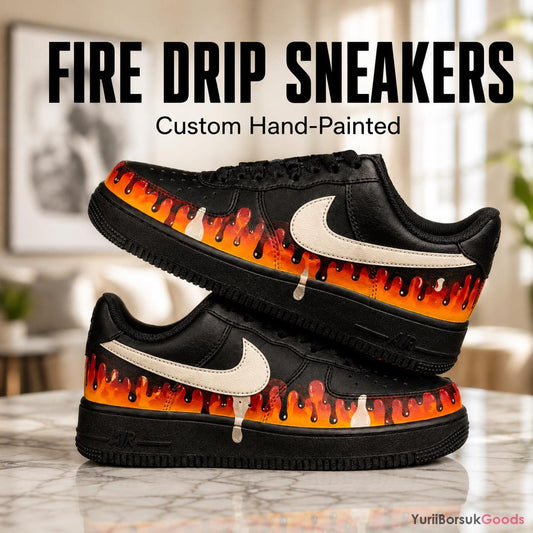 Custom Hand-Painted Fire Drip Air Force 1 Sneakers, Personalized Streetwear Gift