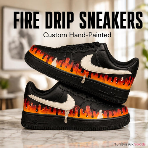 Custom Hand-Painted Fire Drip Air Force 1 Sneakers, Personalized Streetwear Gift