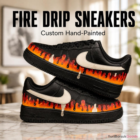 Custom Hand-Painted Fire Drip Air Force 1 Sneakers, Personalized Streetwear Gift