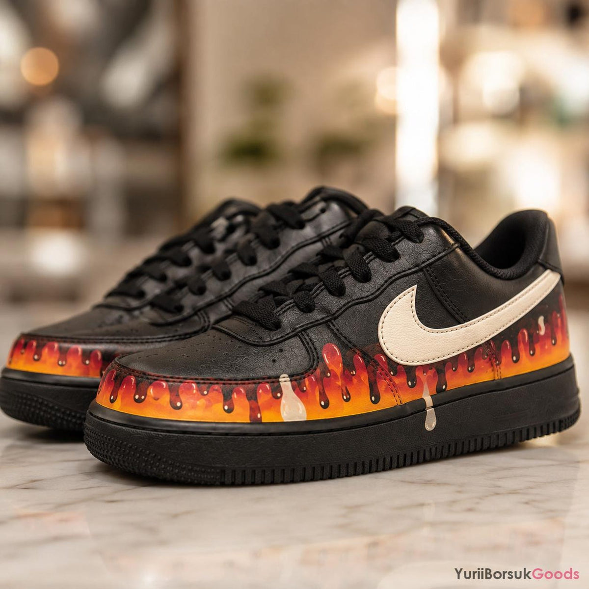 Custom Hand-Painted Fire Drip Air Force 1 Sneakers, Personalized Streetwear Gift