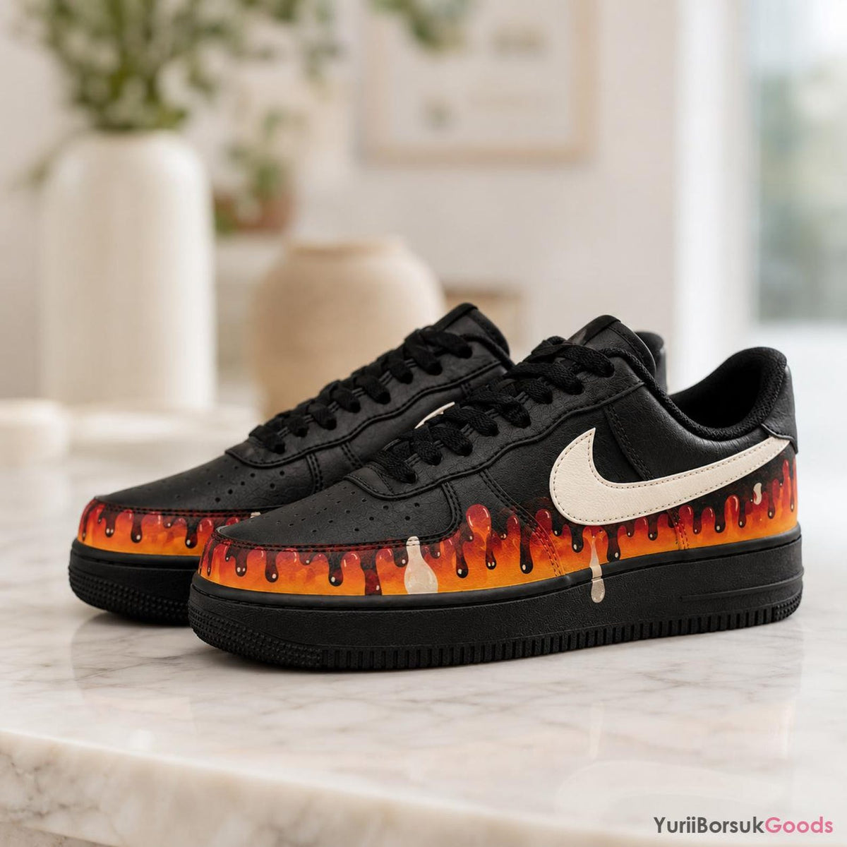 Custom Hand-Painted Fire Drip Air Force 1 Sneakers, Personalized Streetwear Gift