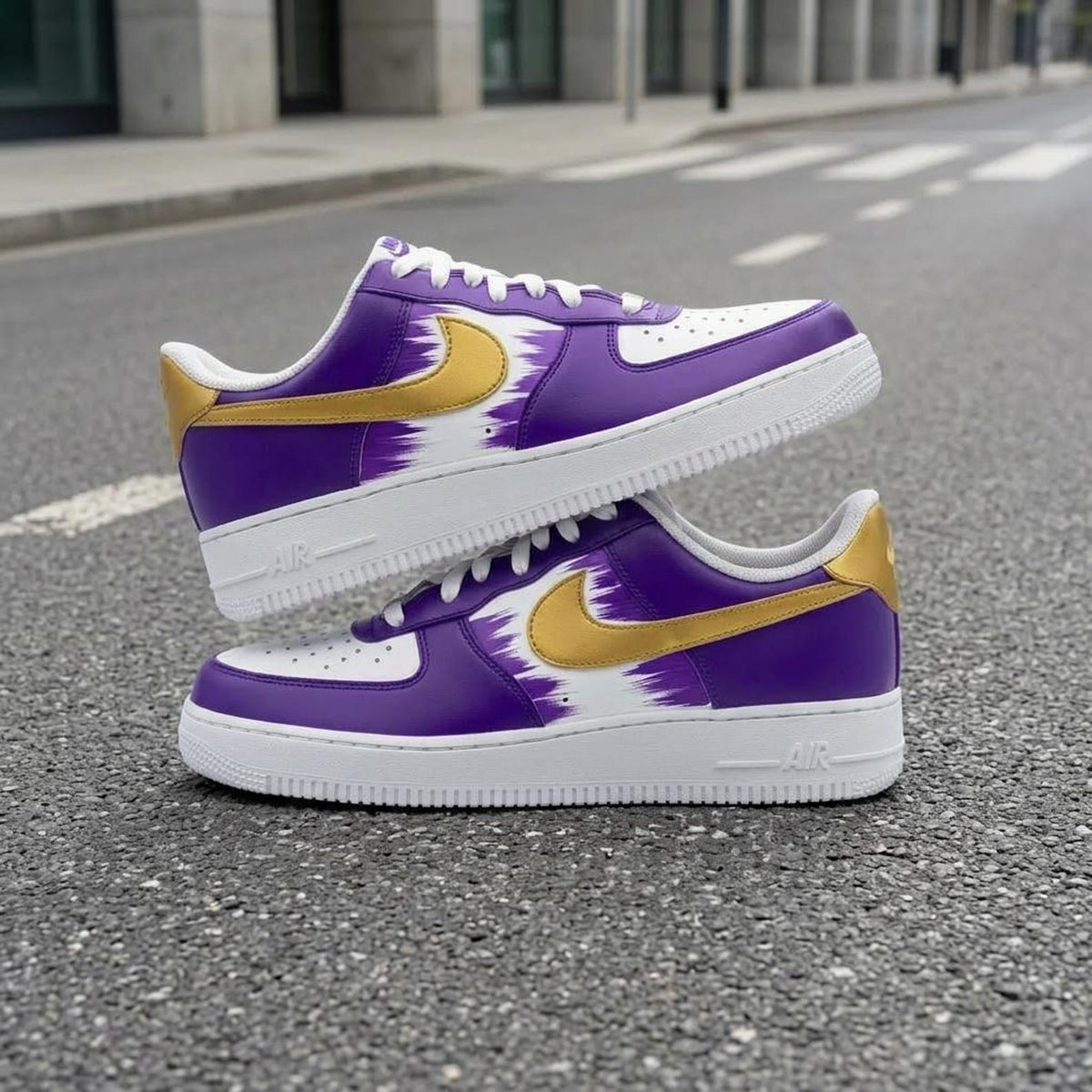 Custom Purple Sneakers, Metallic Gold Shoes, Hand Painted AF1, Unique Streetwear Gift