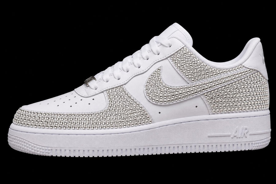 Hand-Bedazzled Air Force 1 Sneakers, Silver Rhinestone Crystal AF1