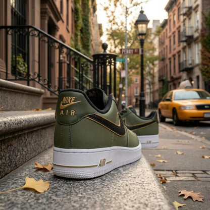 Custom Sage Green Sneakers, Hand Painted Luxury Streetwear Footwear, Black Swoosh