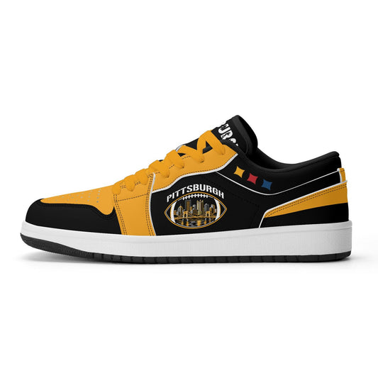 Pittsburgh Football Shoes, Black Gold Fan Sneakers for Men and Women, Steel City Game Day Kicks, Pennsylvania Football Gift, Fan Sneakers