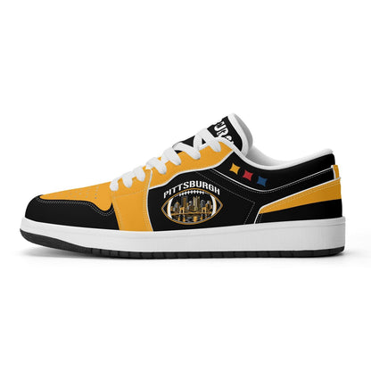 Pittsburgh Football Shoes, Black Gold Fan Sneakers for Men and Women, Steel City Game Day Kicks, Pennsylvania Football Gift, Fan Sneakers