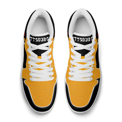 Pittsburgh Football Shoes, Black Gold Fan Sneakers for Men and Women, Steel City Game Day Kicks, Pennsylvania Football Gift, Fan Sneakers
