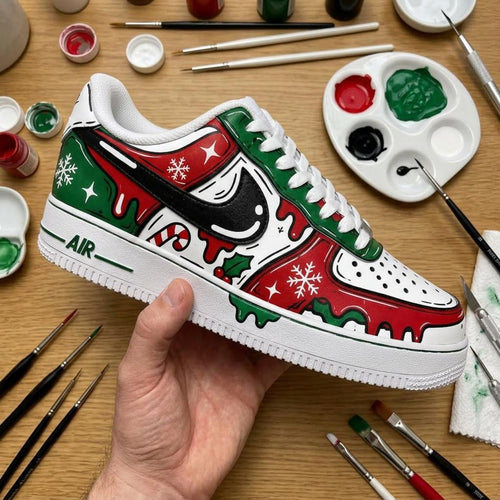 Festive Custom Shoes, Hand Painted Christmas AF1, Holiday Streetwear Kicks