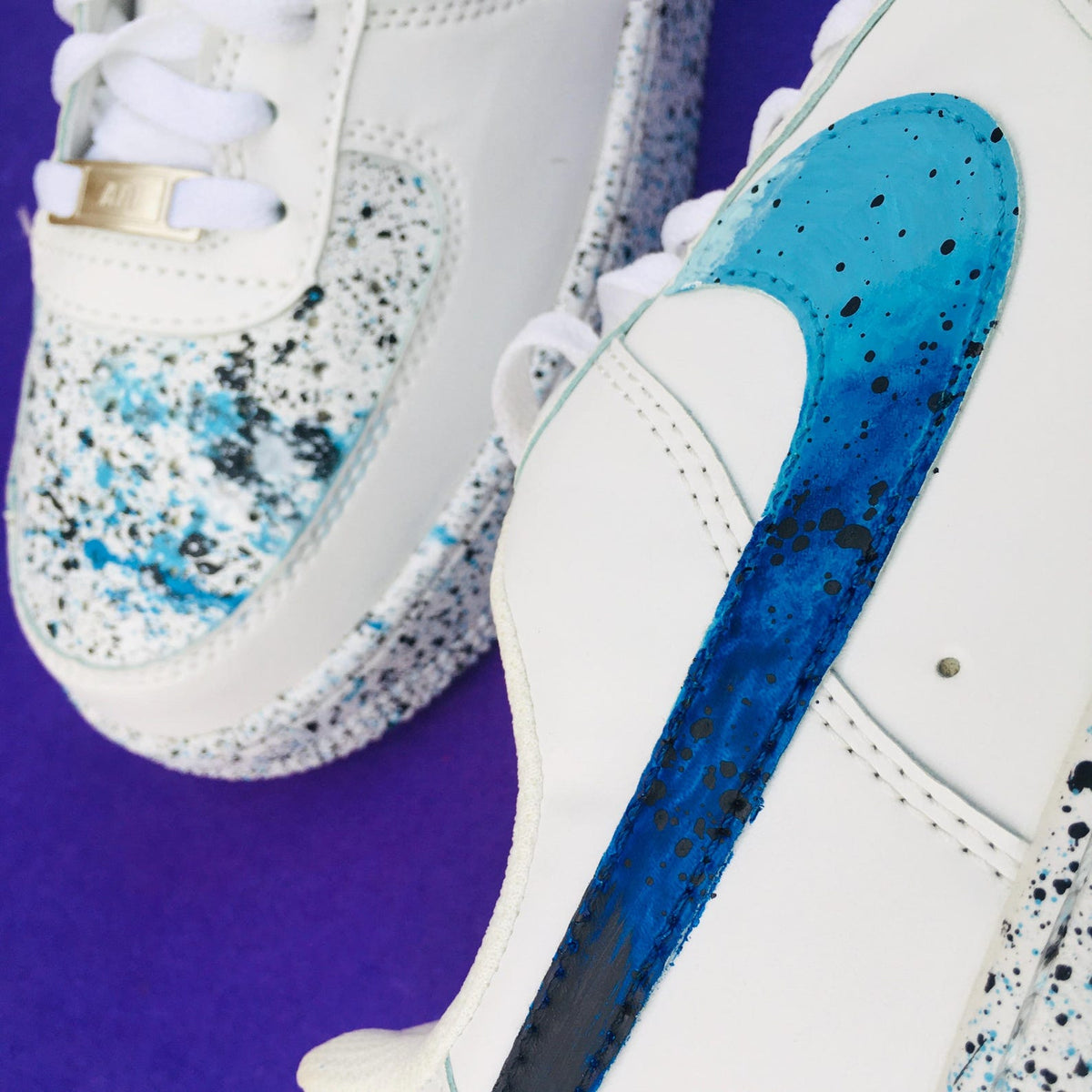 Custom Hand Painted Sneakers, Blue Teal Paint Splatter Design, Air Force 1 Style Shoes, Personalized Streetwear Gift for Him Her