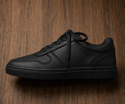 Men's Black Full Grain Leather Handmade Sneakers – Comfortable Walking Shoes