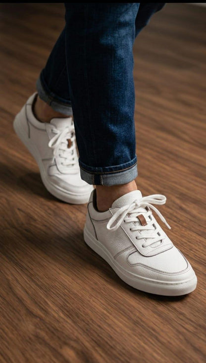 Men's Black Full Grain Leather Handmade Sneakers – Comfortable Walking Shoes