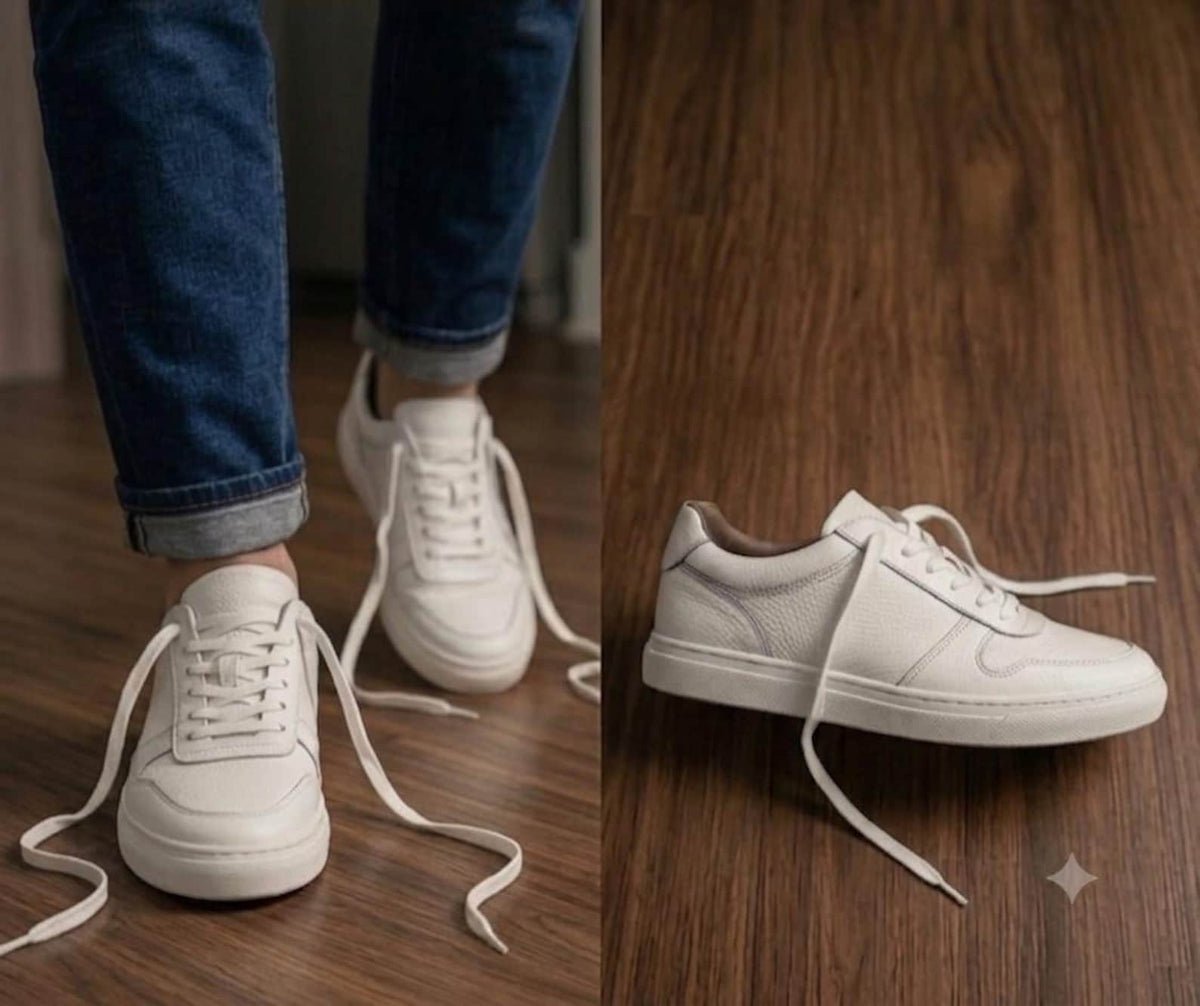Men's Black Full Grain Leather Handmade Sneakers – Comfortable Walking Shoes