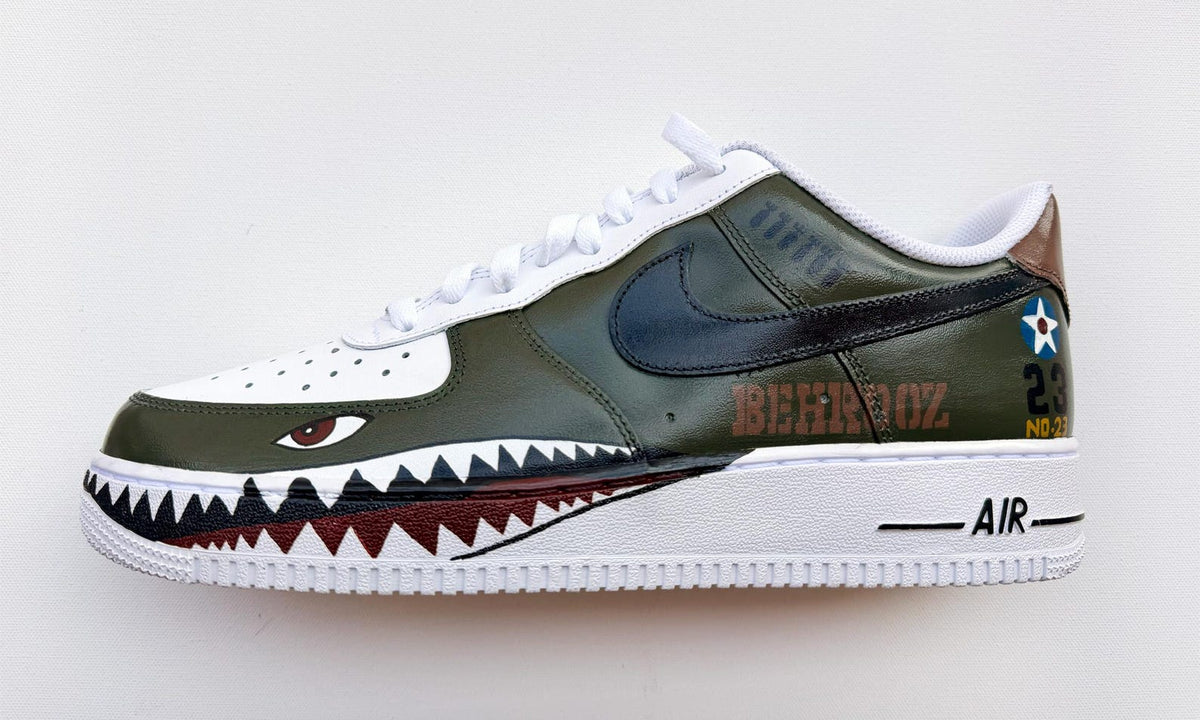 Custom Fighter Jet Air Force 1 | Hand Painted Military Aviation Shark Teeth Sneakers