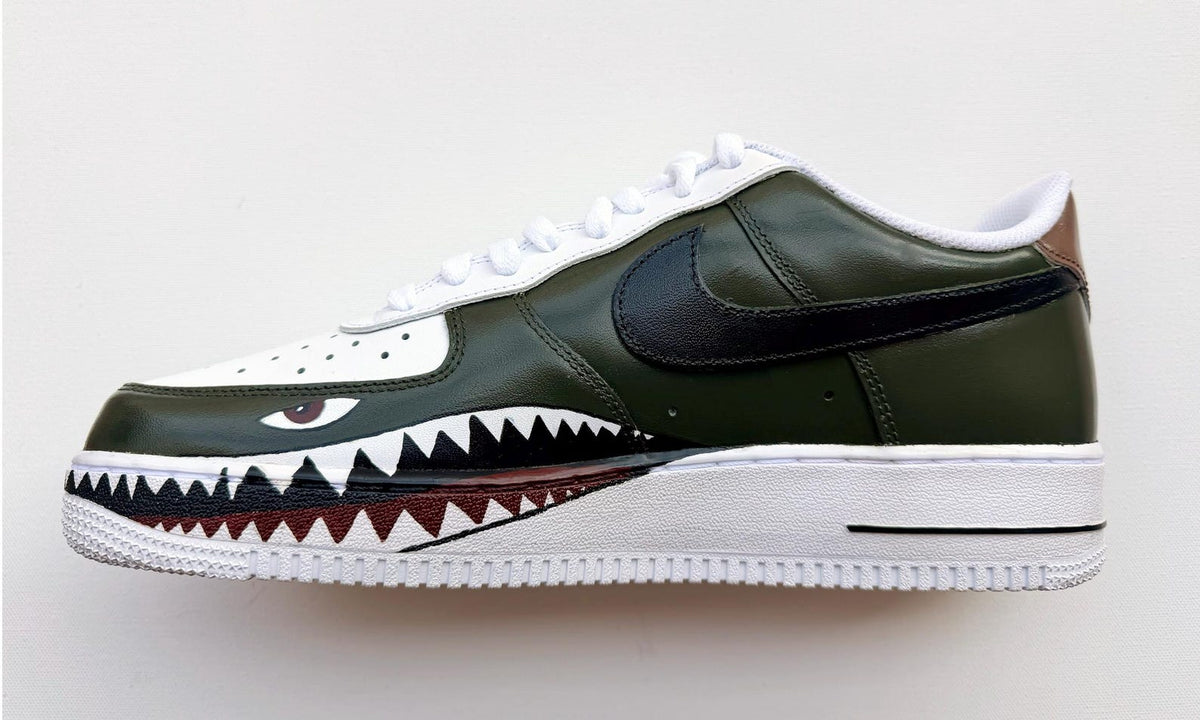 Custom Fighter Jet Air Force 1 | Hand Painted Military Aviation Shark Teeth Sneakers