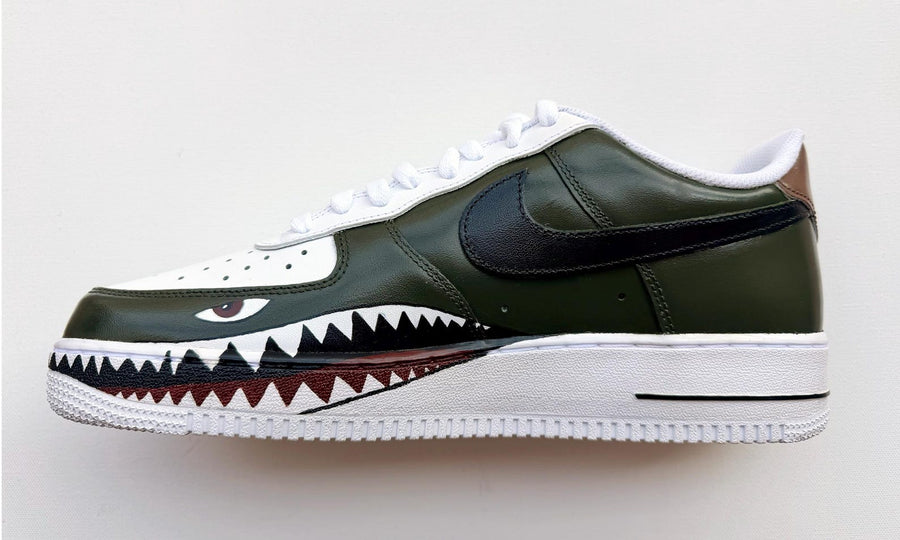 Custom Fighter Jet Air Force 1 | Hand Painted Military Aviation Shark Teeth Sneakers