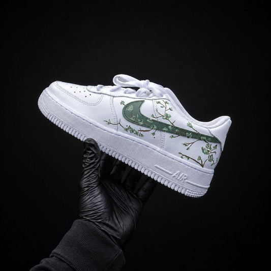 Handcrafted Botanical Vine Custom AF1s | Forest Green Floral Sneakers