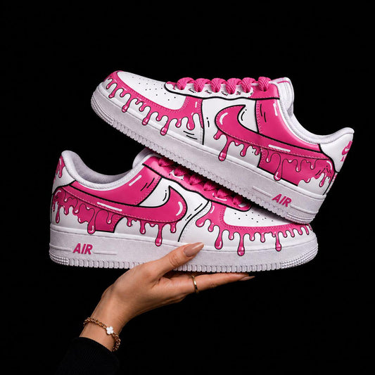 Handcrafted Pink Drip AF1 Sneakers | Pop Art Cel-Shaded Custom Footwear