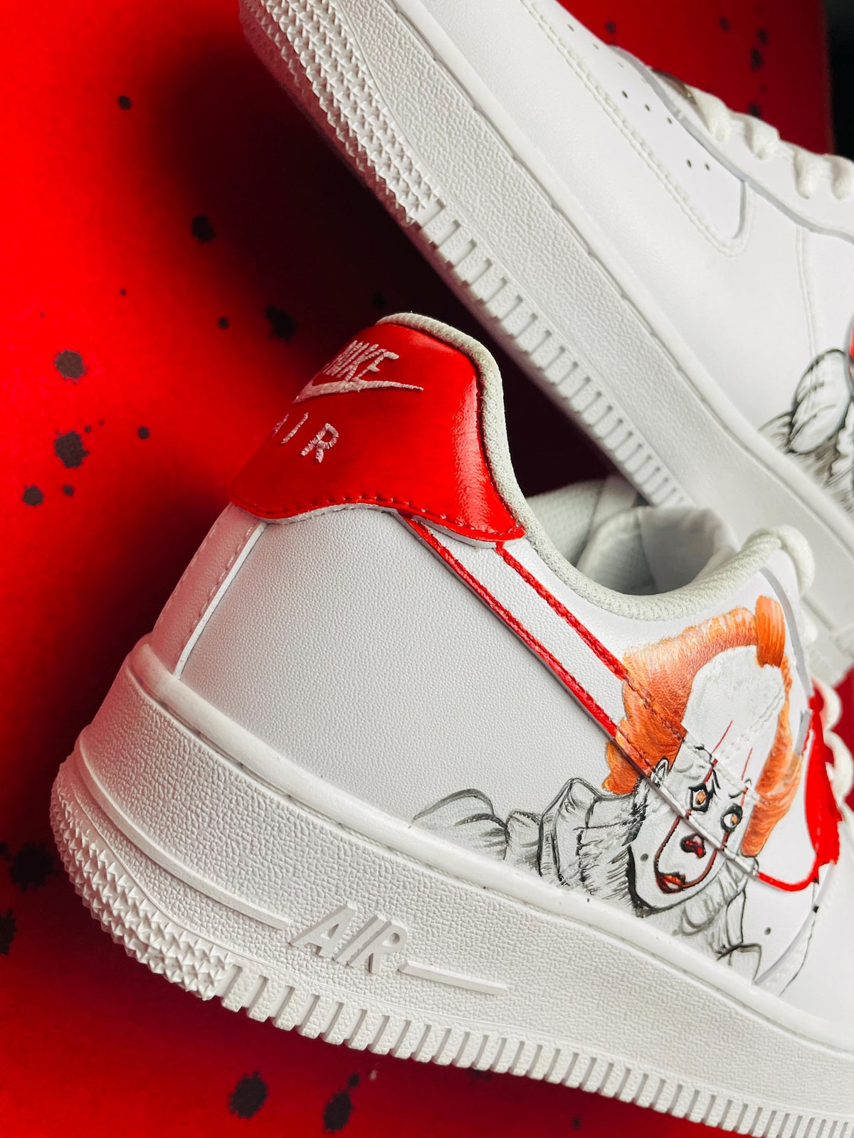 Custom Hand Painted AF1 Sneakers, Pennywise IT Clown Horror Shoes, Red Balloon Spooky Art, Personalized Scary Movie Gift Men Women