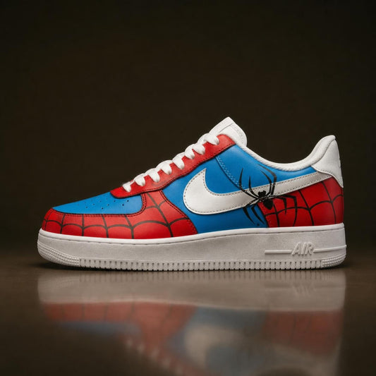 Custom Hand Painted AF1 Sneakers, Spider Web Pattern Comic Book Shoes, Red Blue Superhero Streetwear Art, Personalized Gift Men Women