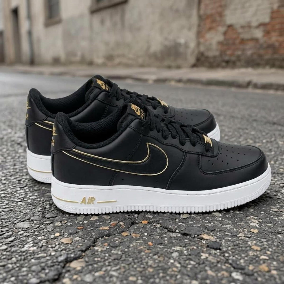 Custom Black Gold AF1, Hand Painted Luxury Sneakers, Custom Streetwear Shoes