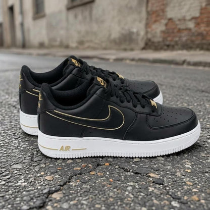 Custom Black Gold AF1, Hand Painted Luxury Sneakers, Custom Streetwear Shoes