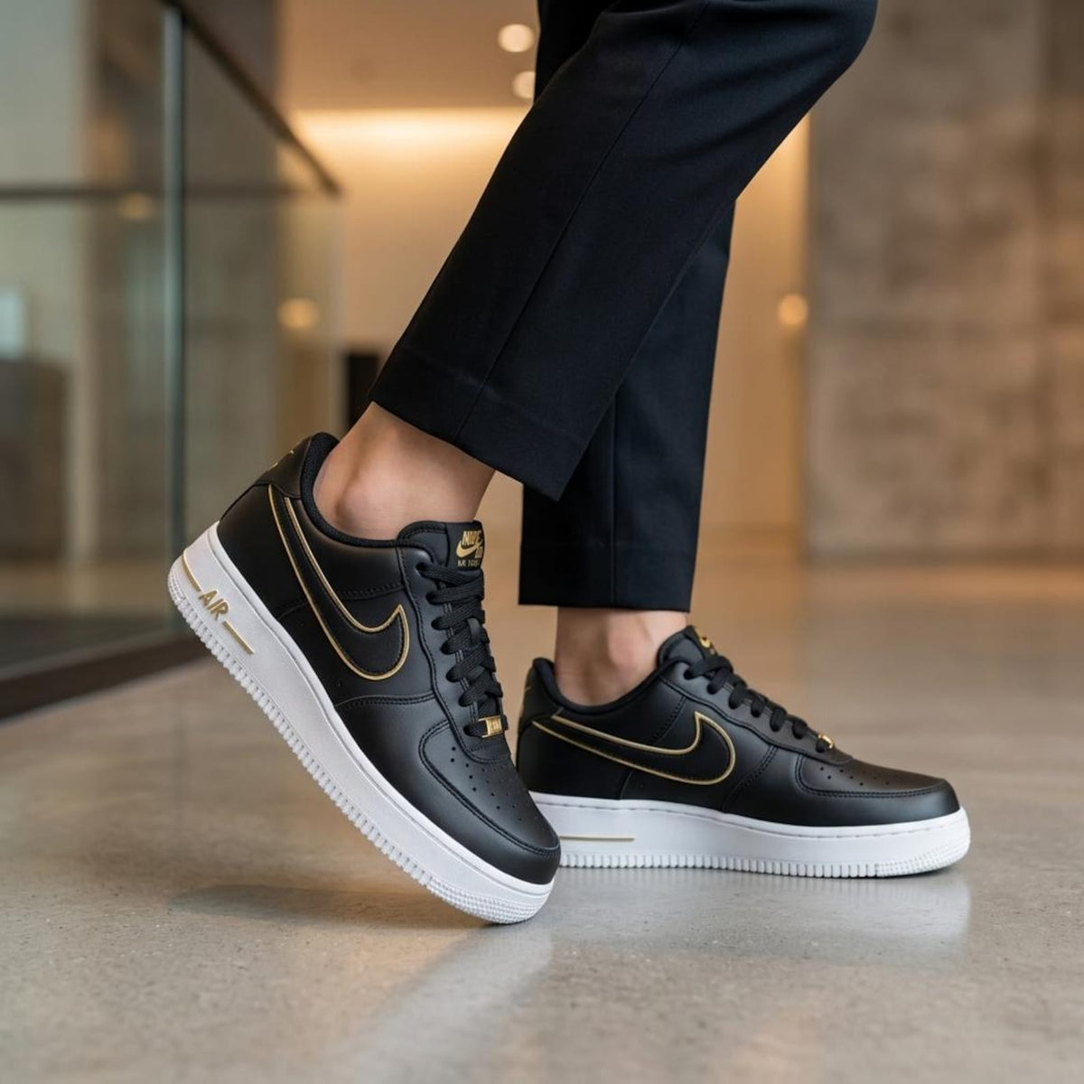 Custom Black Gold AF1, Hand Painted Luxury Sneakers, Custom Streetwear Shoes