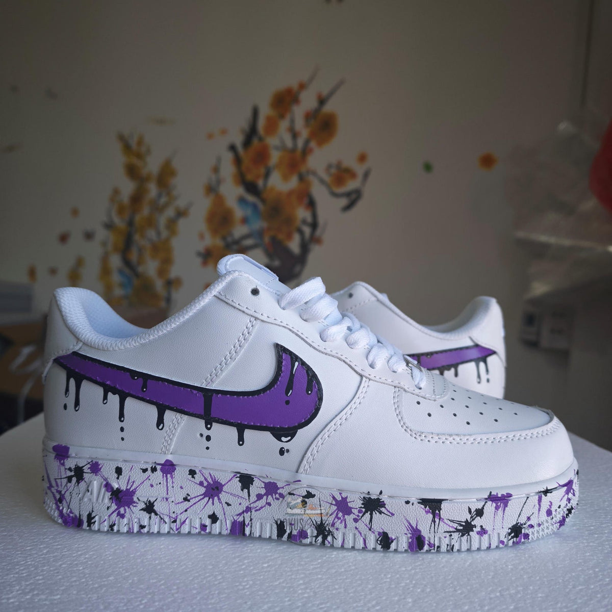 Purple Drip Splatter Custom Air Force 1 Sneakers – Hand Painted Streetwear AF1 Shoes