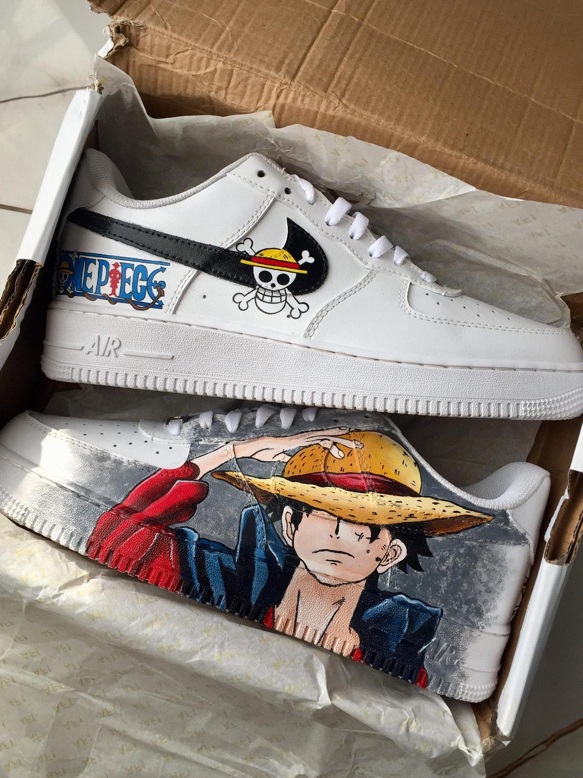 Custom Hand Painted AF1 Sneakers, One Piece Monkey D Luffy Shoes, Straw Hat Pirate Manga Art, Personalized Anime Gift Men Women