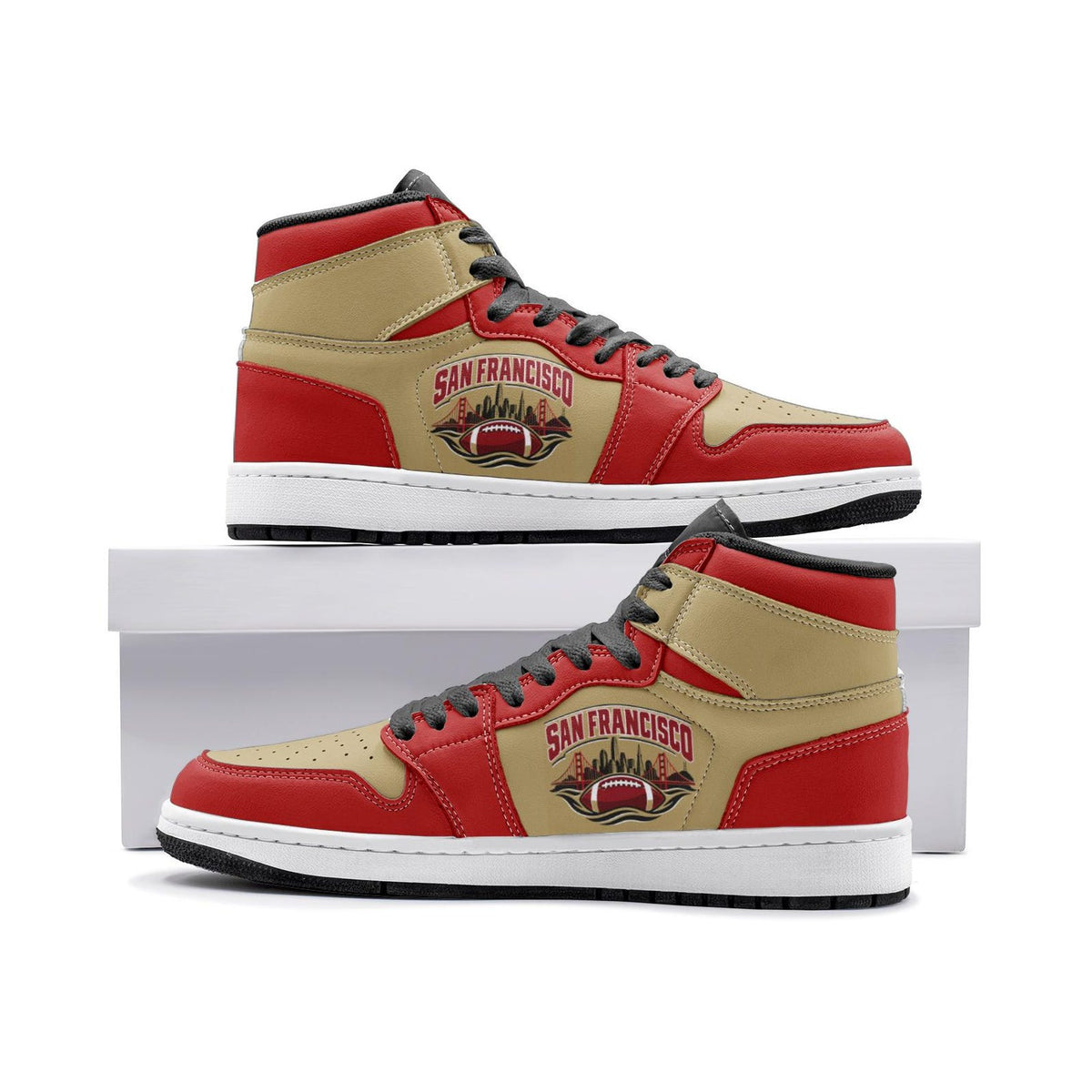 San Francisco Football High Top Sneakers, Red Gold Game Day Shoes, SF Bay Area Fan Gift, Unisex Custom High Tops Men Women