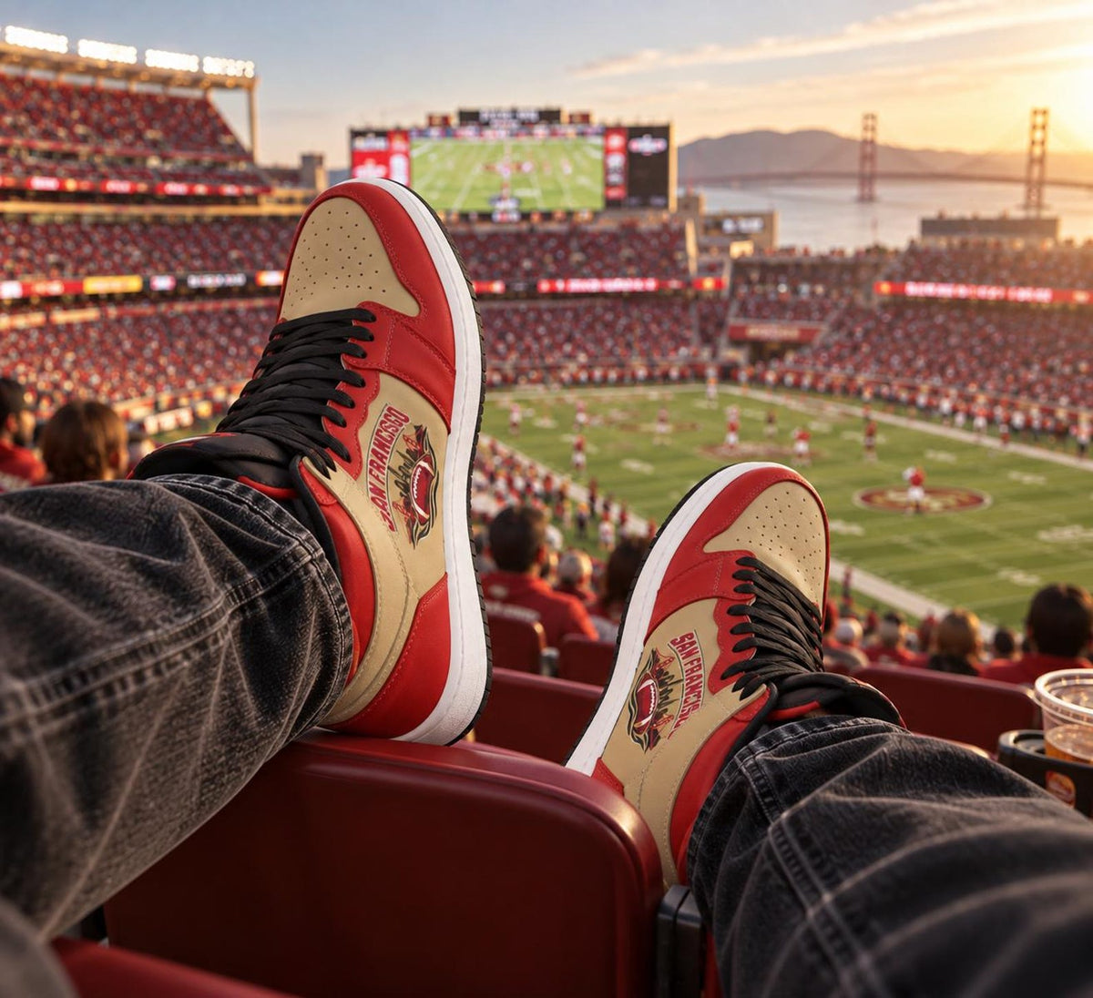 San Francisco Football High Top Sneakers, Red Gold Game Day Shoes, SF Bay Area Fan Gift, Unisex Custom High Tops Men Women