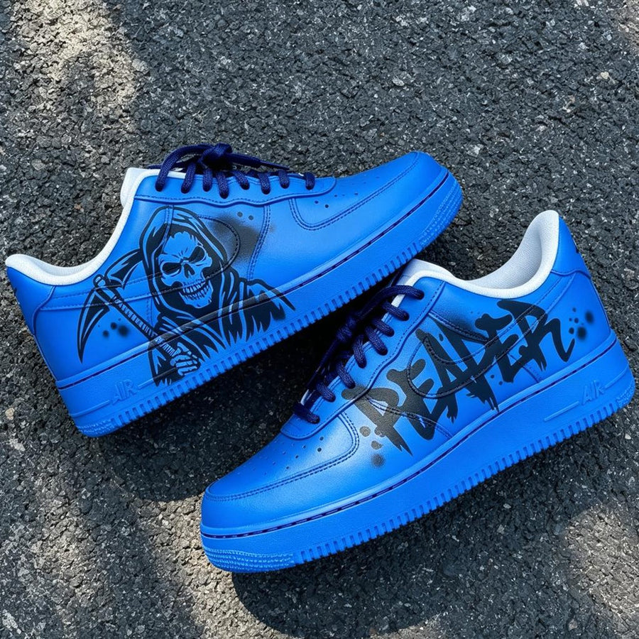 Custom Air Force 1 Sneakers – Blue Reaper AF1 – Hand Painted Shoes – Gift for Him Her – Streetwear Fashion