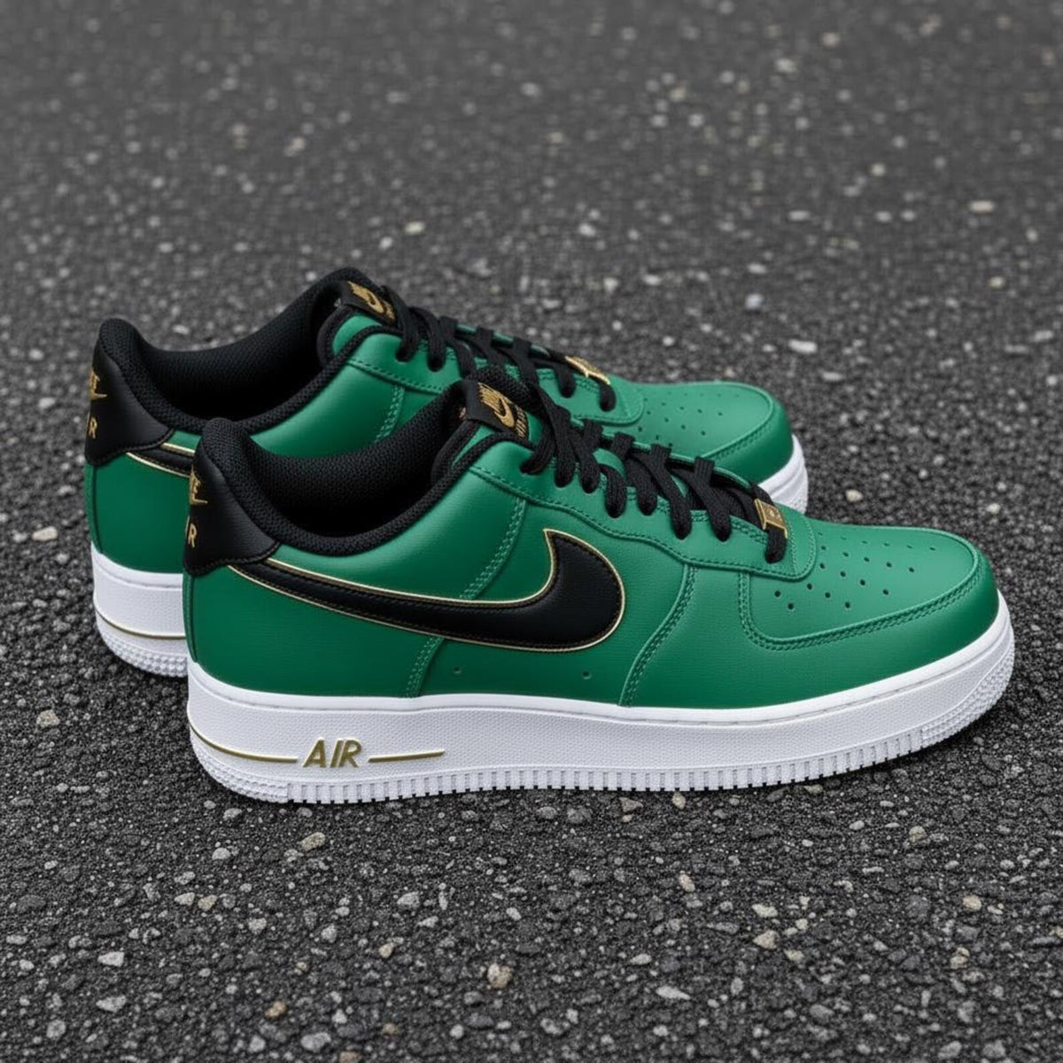 Custom Sage Green Sneakers, Hand Painted Luxury Streetwear Footwear, Black Swoosh