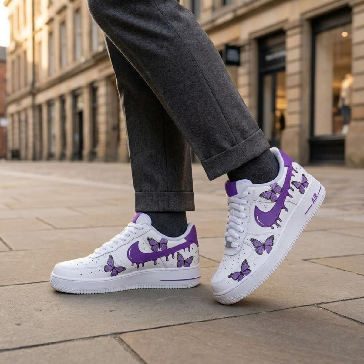 Custom Painted Shoes, Purple Drip AF1 Kicks, Handcrafted Streetwear Footwear