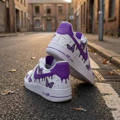 Custom Painted Shoes, Purple Drip AF1 Kicks, Handcrafted Streetwear Footwear