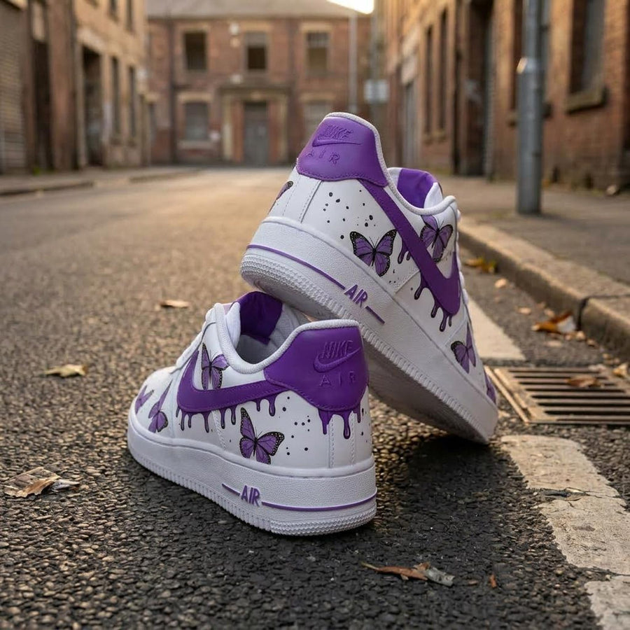 Custom Painted Shoes, Purple Drip AF1 Kicks, Handcrafted Streetwear Footwear