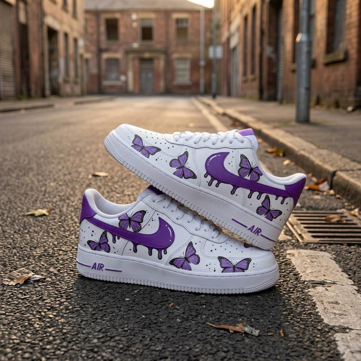 Custom Painted Shoes, Purple Drip AF1 Kicks, Handcrafted Streetwear Footwear