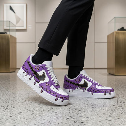 Custom Painted Shoes, Purple Drip AF1 Kicks, Handcrafted Streetwear