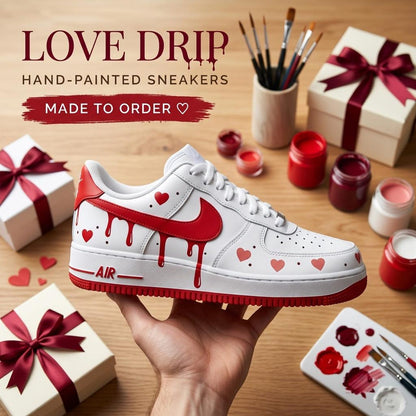 Valentine Custom Sneakers, Hand Painted Shoes, Red Heart Drip, Romantic Footwear Gift for Her