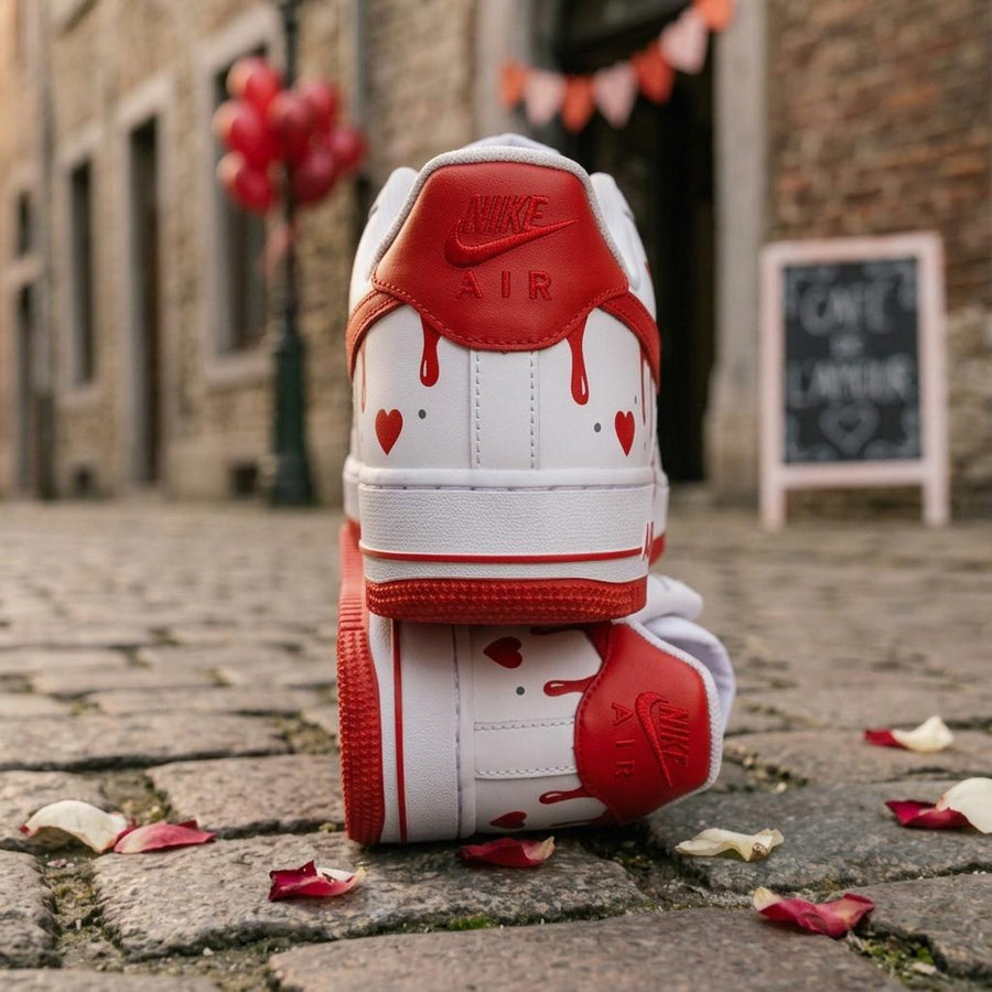 Valentine Custom Sneakers, Hand Painted Shoes, Red Heart Drip, Romantic Footwear Gift for Her