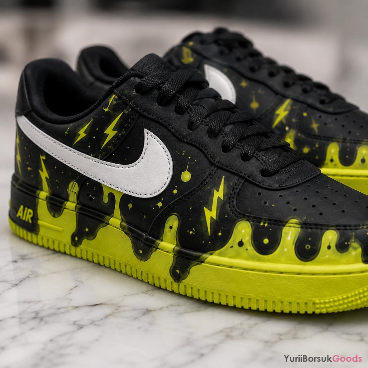Hand-Painted Neon Lightning Drip Air Force 1 Low Sneakers, Custom Streetwear Kicks