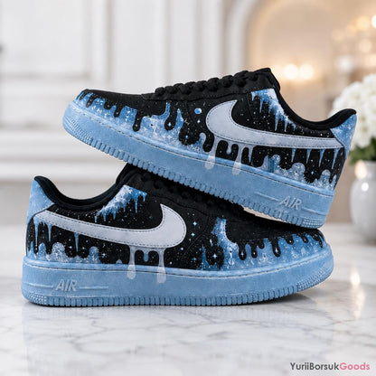 Hand-Painted Icy Galaxy Air Force 1 Low Sneakers, Custom Wedding Kicks