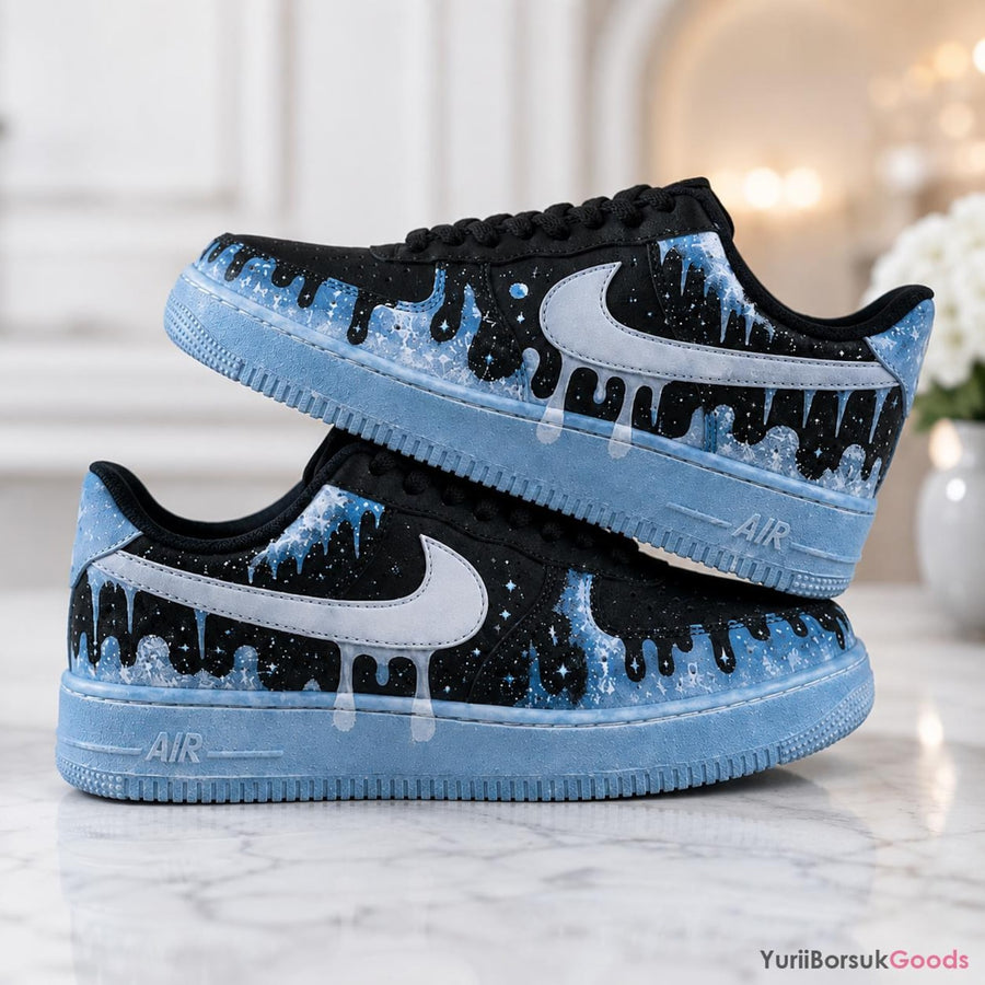 Hand-Painted Icy Galaxy Air Force 1 Low Sneakers, Custom Wedding Kicks