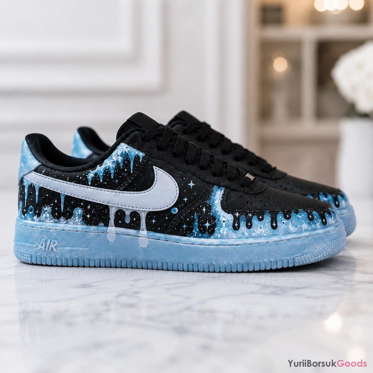 Hand-Painted Icy Galaxy Air Force 1 Low Sneakers, Custom Wedding Kicks