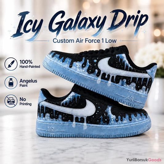 Hand-Painted Icy Galaxy Air Force 1 Low Sneakers, Custom Wedding Kicks