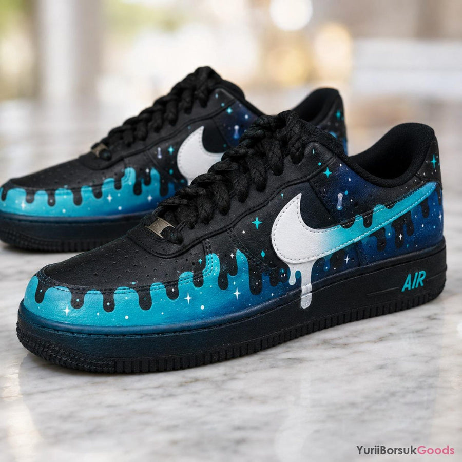 Custom Hand-Painted Air Force 1 Sneakers, Deep Sea Drip Design, Streetwear Gift