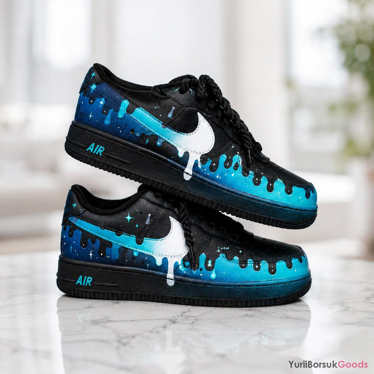 Custom Hand-Painted Air Force 1 Sneakers, Deep Sea Drip Design, Streetwear Gift