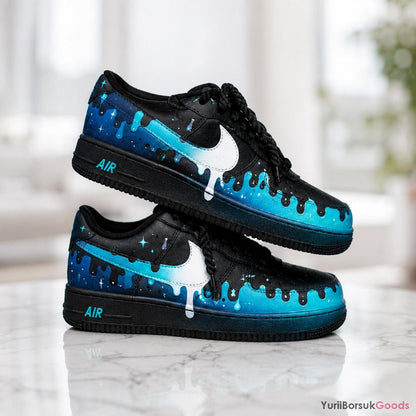Custom Hand-Painted Air Force 1 Sneakers, Deep Sea Drip Design, Streetwear Gift